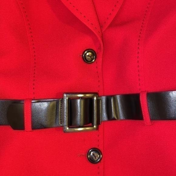 Tahari lipstick red rayon/ polyester blazer with black leather belt.Size 10. - Picture 2 of 10